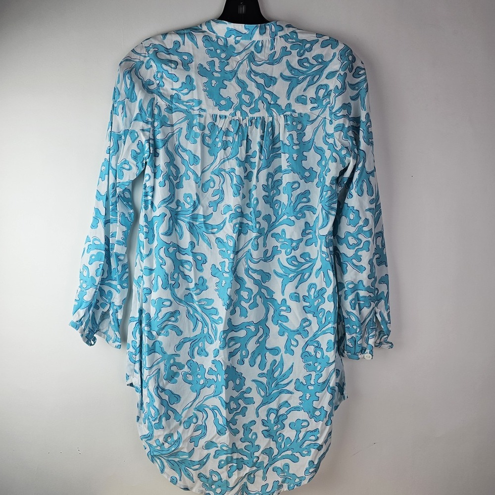 Barbara Gerwit Tunic Blue White Top Beach Coral Womens Size XS Shirt LS Nautical - Picture 6 of 11